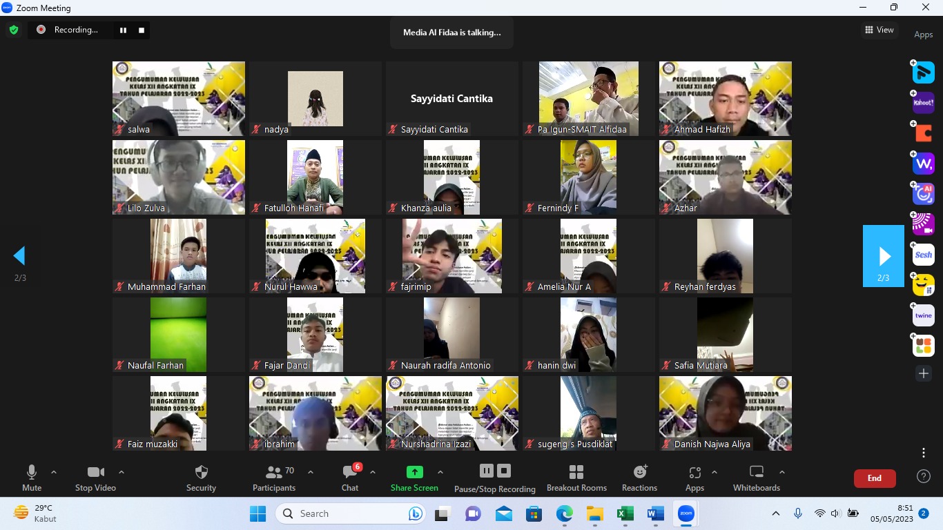 Pengumuman Kelulusan Kelas XII SMAIT Al Fidaa TP. 2022/2023