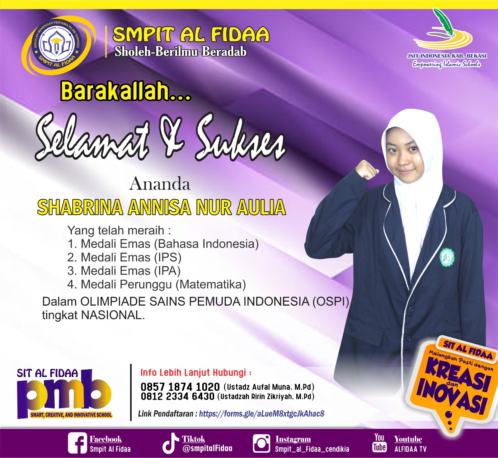 Prestasi Siswa SMPIT Al Fidaa dalam Lomba Olimpiade Sains Pemuda Indonesia OSPI 2023