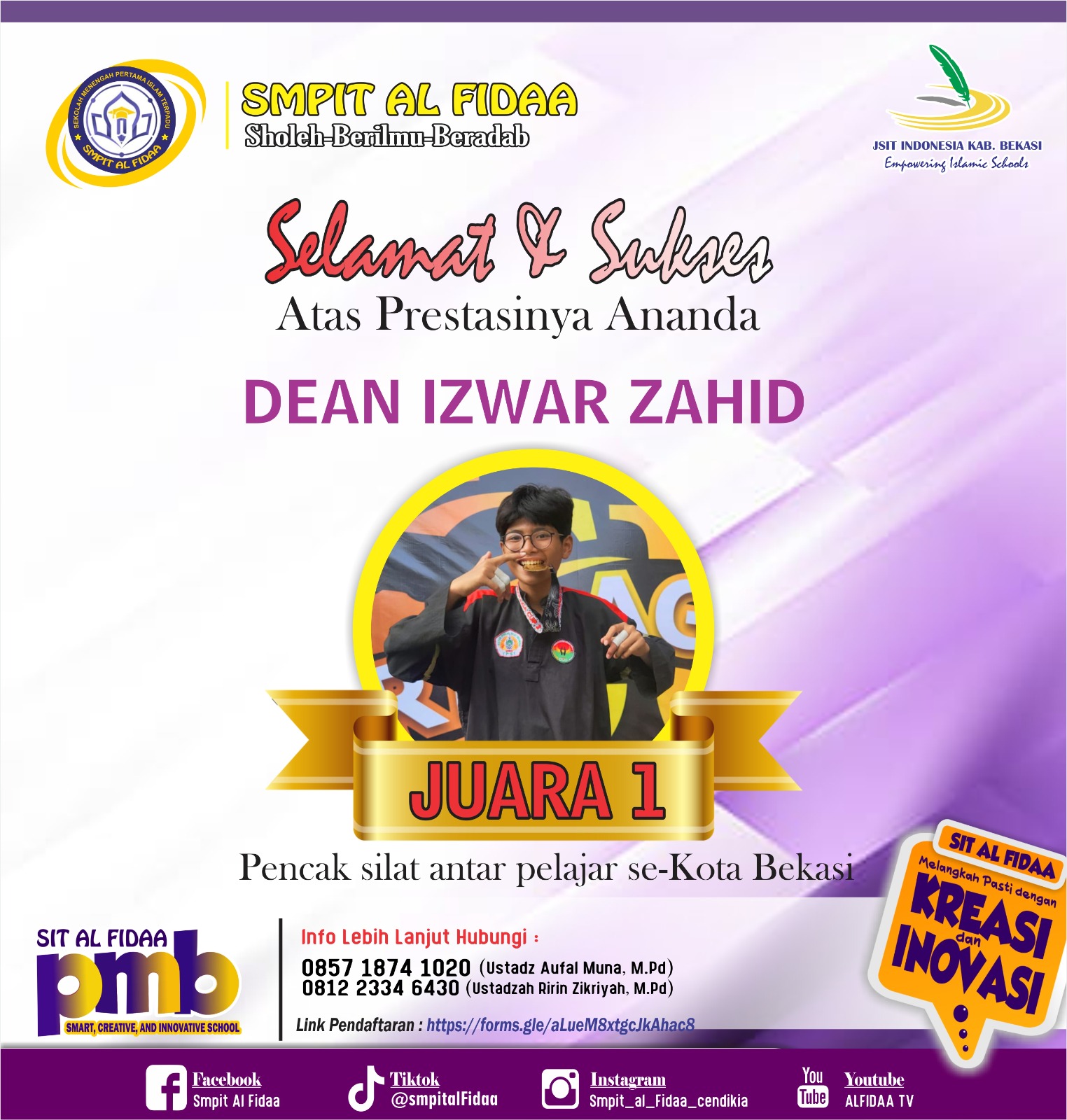 Prestasi Siwa SMPIT Al Fidaa dalam ajang lomba Pencak Silat kota Bekasi